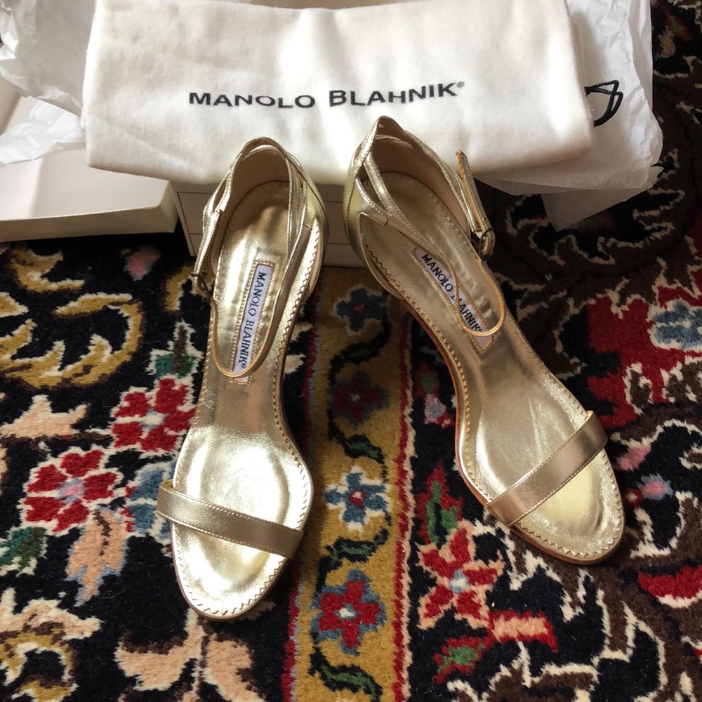Manolo Blahnik gold sandals